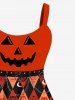Robe D'Halloween Costume Citrouille Losange Imprimé en Blocs de Couleurs de Grande Taille - Orange Foncé 5X