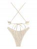 Textured Metal Hardware Criss Cross High Leg Cheeky Bikini Swimwear -  