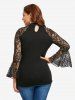 Plus Size Lace-up Floral Lace Flare Sleeves T-shirt -  