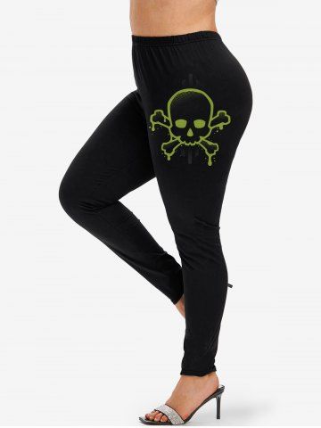 Plus Size Skull Print Leggings - BLACK - M