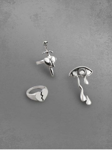 3 Pièces Bagues Motif Croix et Œil en Larme - SILVER