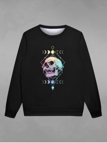 Gothic Skull Moon Print Sweatshirt For Men - BLACK - L