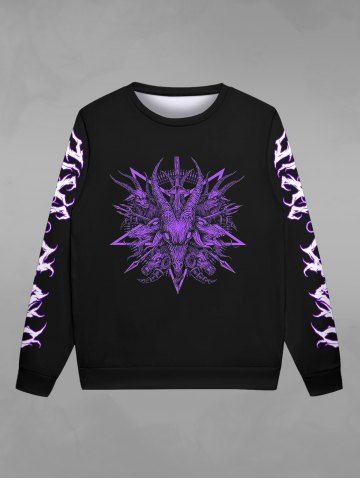 Gothic Goat Head Flame Print Sweatshirt For Men - BLACK - L