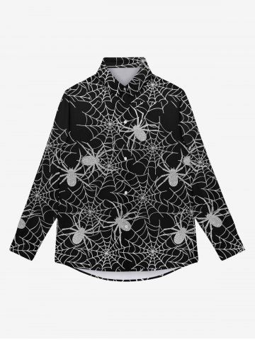 Gothic Halloween Spider Web Print Buttons Shirt For Men