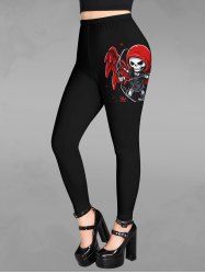 Gothic Halloween Skull Wings Bow and Arrow Print Leggings -  