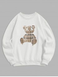 Men's PARIS Bear Graphic Pattern Fleece-lined Crew Neck Pullover Sweatshirt -  