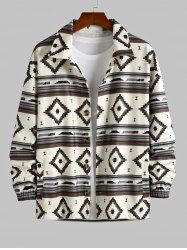 Men's Ethnic Aztec Printed Button Fly Turn-down Collar Jacket -  