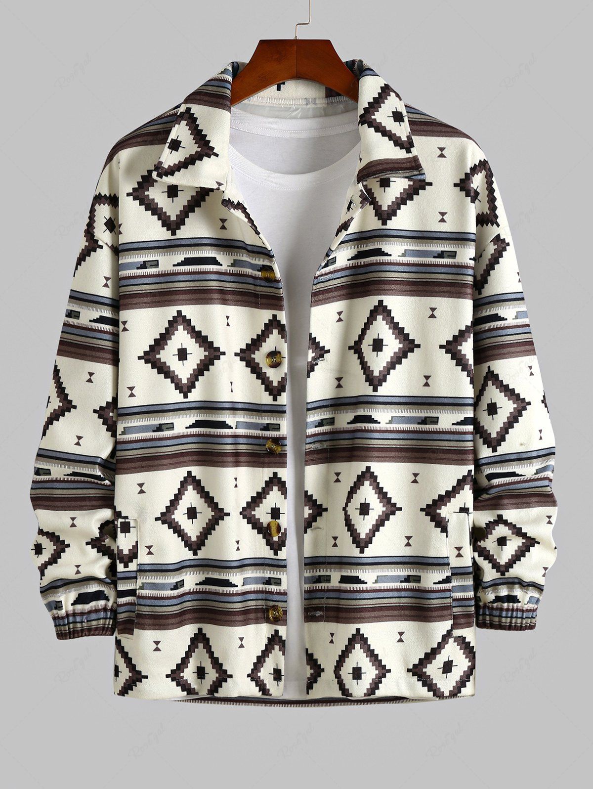 Affordable Men's Ethnic Aztec Printed Button Fly Turn-down Collar Jacket  