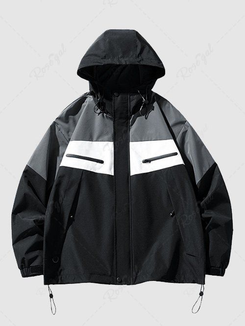 Veste à Capuche Coupe-Vent Décontractée en Blocs de Couleurs avec Poche et Cordon de Serrage pour Hommes Noir XXL