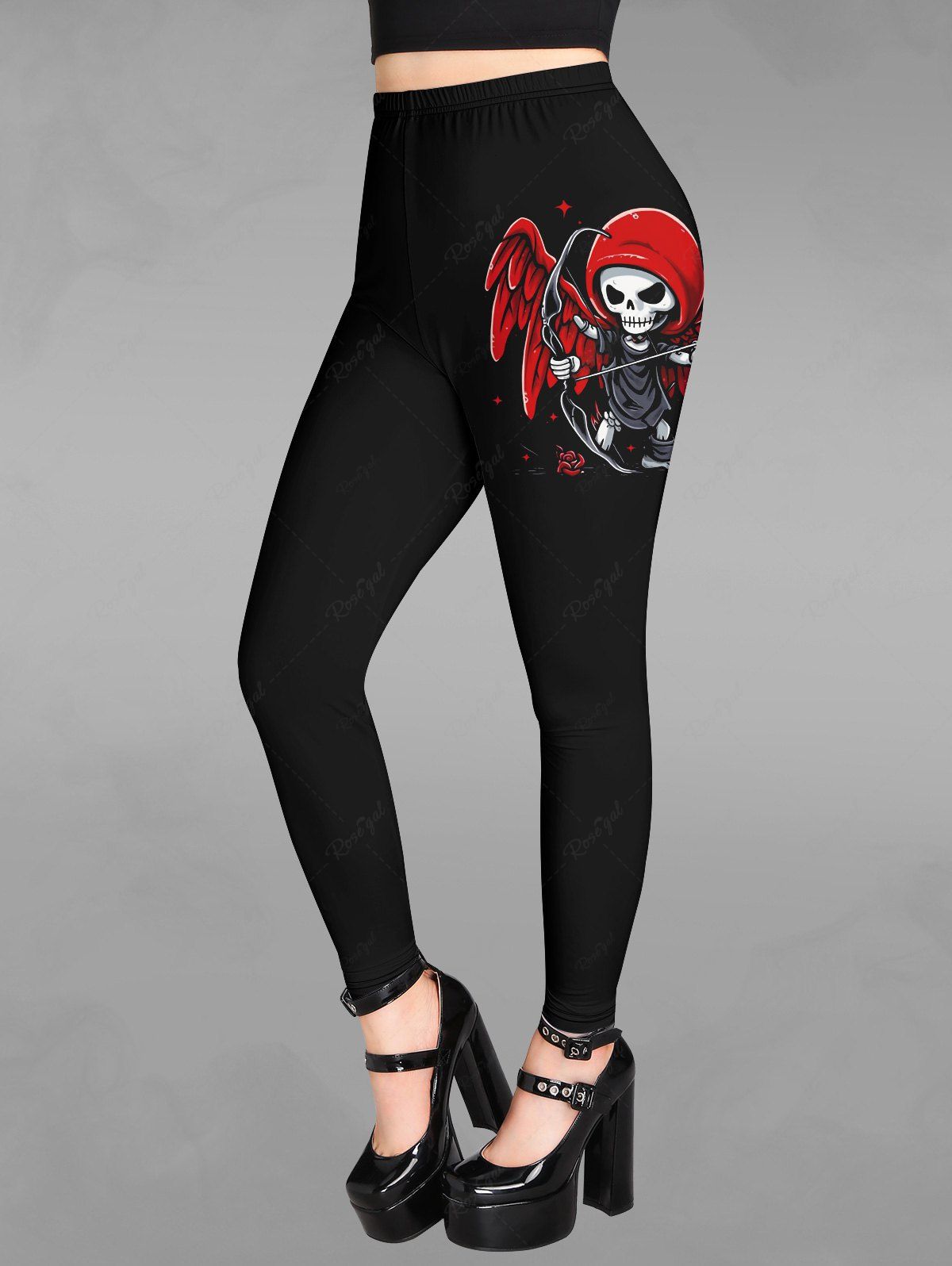 Shop Gothic Halloween Skull Wings Bow and Arrow Print Leggings  