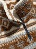 Ethnic Aztec Printed Quarter Zip Design Fluffy Faux Shearling Jacket -  