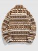 Ethnic Aztec Printed Quarter Zip Design Fluffy Faux Shearling Jacket -  