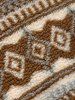 Ethnic Aztec Printed Quarter Zip Design Fluffy Faux Shearling Jacket -  