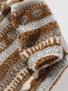 Ethnic Aztec Printed Quarter Zip Design Fluffy Faux Shearling Jacket -  