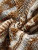 Ethnic Aztec Printed Quarter Zip Design Fluffy Faux Shearling Jacket -  