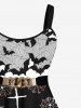 Robe D'Halloween Costume Chauve-souris Crâne et Toile D'Araignée Imprimés de Grande Taille - Noir 6X