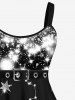 Plus Size Galaxy Star Glitter Buckle Belt 3D Print Tank Party Dress -  
