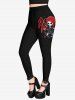 Gothic Halloween Skull Wings Bow and Arrow Print Leggings -  