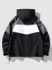 Veste à Capuche Coupe-Vent Décontractée en Blocs de Couleurs avec Poche et Cordon de Serrage pour Hommes - Noir XXL