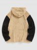 Men's Casual Daily Colorblock Cartoon Bear Patched Design Fluffy Fuzzy Textured Kangaroo Pocket Drawstring Pullover Hoodie -  