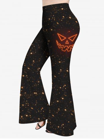 Plus Size Halloween Galaxy Devil Face Glitter Print Disco Flare Pants