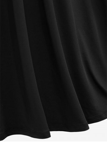 Plus Size Medieval Renaissance Grommets Lace Up Mesh Bell Sleeves Buckle Belt Dress