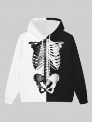 Sweat à Capuche D'Halloween Gothique en Blocs de Couleurs Squelette Imprimée à Cordon pour Homme - Blanc XS