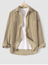 Solid Color Corduroy Long Sleeves Shirt -  