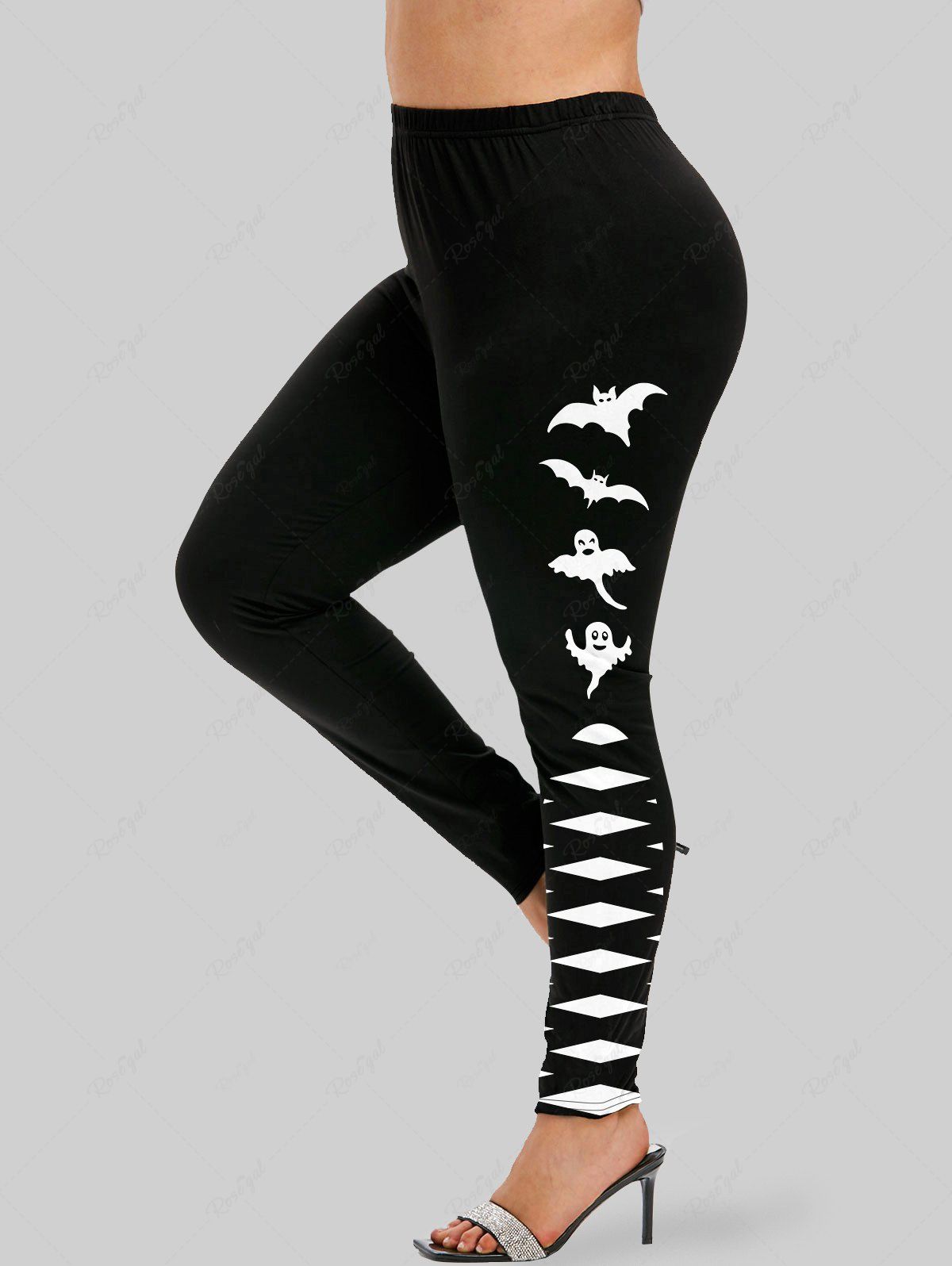 Legging 3D Chauve-souris Imprimé Tressé de Grande Taille Noir 6X