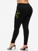 Halloween Skull Tassel Tied Textured T-shirt and Skull Printed Leggings Plus Size Outfit -  