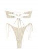 Women's Textured Metal Ring Decor Lace Up Back Tied Side Bandeau Bikini Set Two Piece Swimwear -  