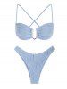 U Metal Textured Criss Cross High Leg Bikini Swimwear -  