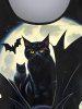 Plus Size Bat Cat Moon Castle Print Halloween T-shirt -  