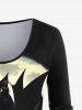 Plus Size Bat Cat Moon Castle Print Halloween T-shirt -  