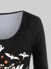 Plus Size Halloween Bat Ghost Pumpkin Colorblock Print T-shirt -  