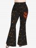 Plus Size Halloween Galaxy Devil Face Glitter Print Disco Flare Pants -  