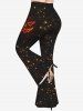 Plus Size Halloween Galaxy Devil Face Glitter Print Disco Flare Pants -  