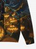Gothic Halloween Skull Pumpkin Tree Print Drawstring Hoodie For Men -  