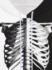 Sweat à Capuche D'Halloween Gothique en Blocs de Couleurs Squelette Imprimée à Cordon pour Homme - Blanc XS