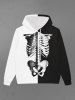 Gothic Halloween Colorblock Skeleton Print Drawstring Hoodie For Men -  