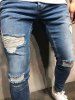 Men's Streetwear Ripped Pocket Solid Color Zipper Fly Skinny Jeans -  