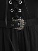 Robe Ceinturée Bouclée en Maille à Manches de Cloche Grande Taille à Lacets à Œillet - Noir L | US 12