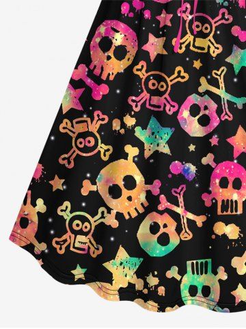Plus Size Halloween Costume Skull Star Print Cinched Dress