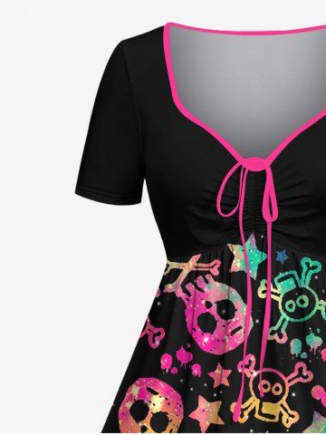 Plus Size Halloween Costume Skull Star Print Cinched Dress