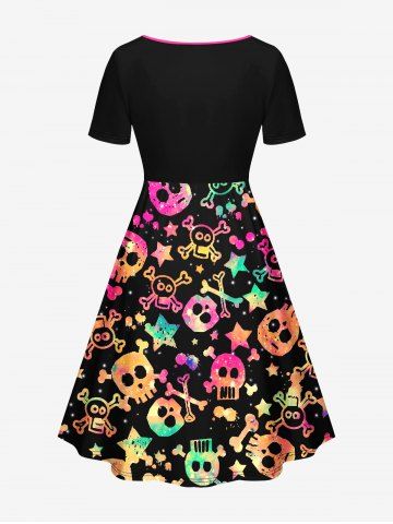 Plus Size Halloween Costume Skull Star Print Cinched Dress