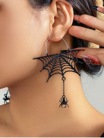 Halloween Spider Web Drop Earrings - BLACK