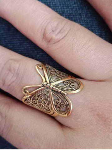 Vintage Carved Butterfly Shape Ring - GOLDEN