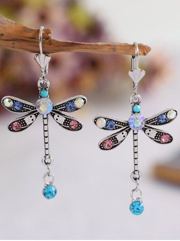 Fashion Dragonfly Sparkling Colorful Faux Rhinestone Drop Earrings