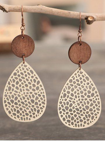 Fashion Hollow Out Spider Web Wood Patchwork Layered Drop Earrings - WHITE
