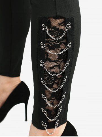 Plus Size Chains Floral Lace Pockets Leggings